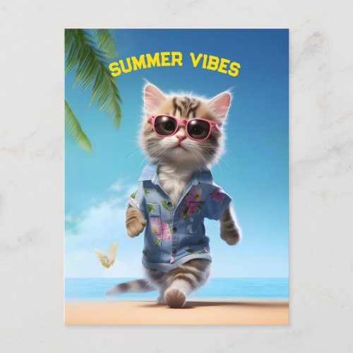 Tropical Getaway Kitten Postcard