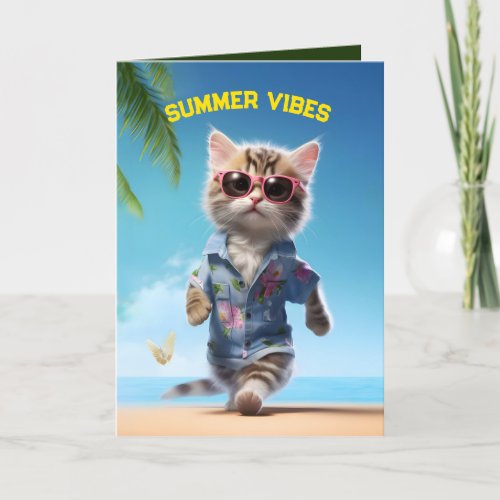 Tropical Getaway Kitten Thank You Card