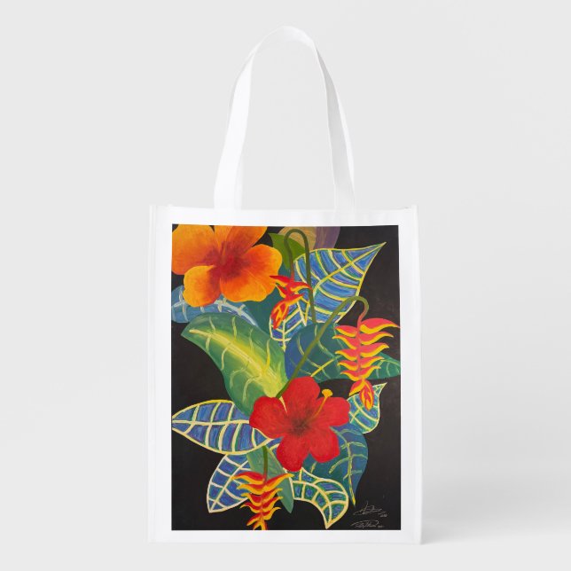 Tropical Ginger Flower Grocery Bag @3dudes1life (Front)