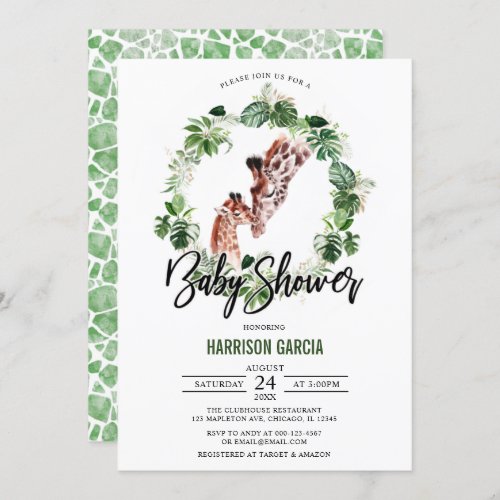 Tropical Giraffe and Baby Jungle Baby Shower Invitation