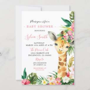 Tropical Giraffe Girl Baby Shower Invitation