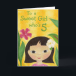 Tropical Girl 5th card<br><div class="desc">Cute birthday has a girl with tropical flowers,  for a girl who's turning 5</div>