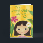 Tropical Girl 5th card<br><div class="desc">Cute birthday has a girl with tropical flowers,  for a girl who's turning 5</div>