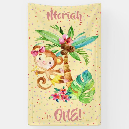 Tropical Girl Monkey Birthday Banner