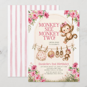 Tropical Girl Monkey See Monkey Two Birthday Invitation