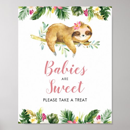 Tropical Girl Sloth Baby Shower Babies are Sweet Poster