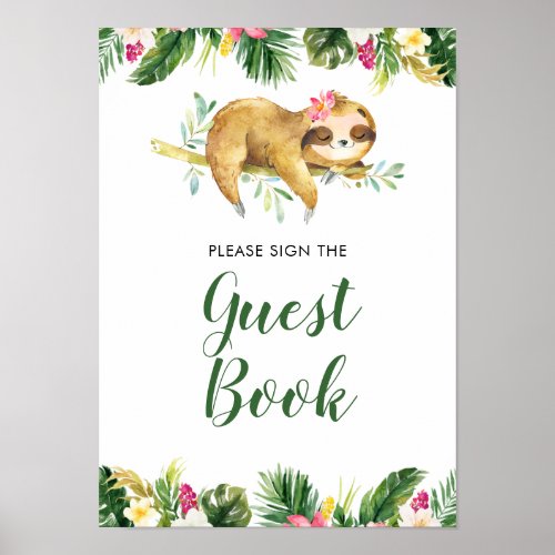 Tropical Girl Sloth Baby Shower Guest Book