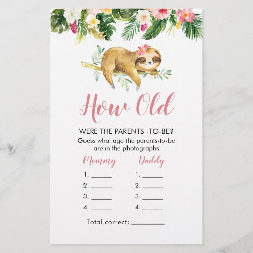 Tropical Girl Sloth Baby Shower How Old Parents