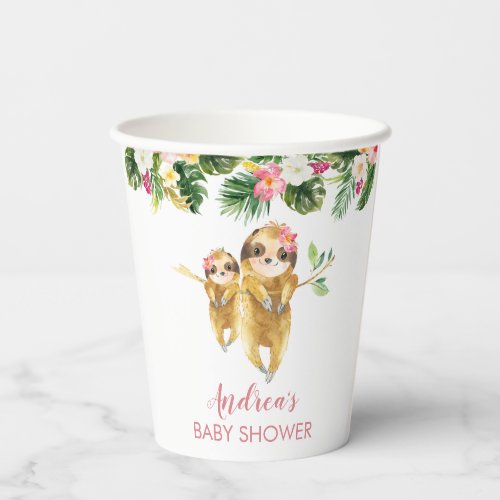 Tropical Girl Sloth Baby Shower Paper Cup