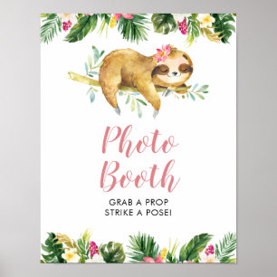 Tropical Girl Sloth Baby Shower Photo Booth Sign