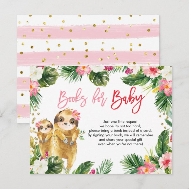 Tropical Girl Sloth Books for Baby Card (Front/Back)