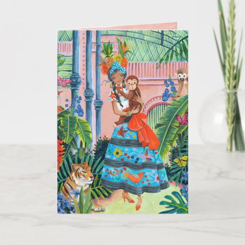 Tropical Girl Tropics Animals  Greeting Card