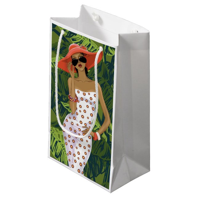 Tropical Girl With Big Red Hat Small Gift Bag (Front Angled)