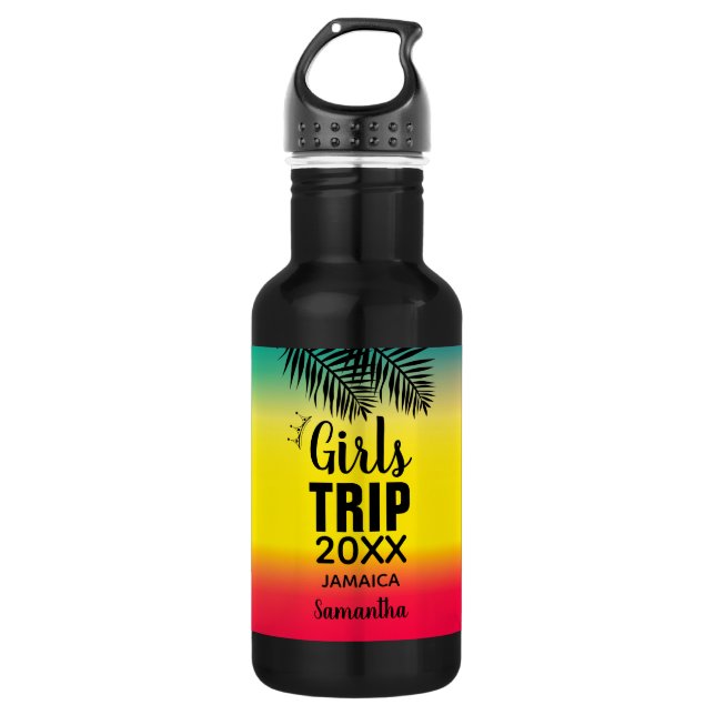 Tropical Girls Trip, Crown Year & Name Stainless Steel Water Bottle (Front)