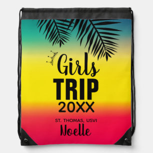 Tropical Girls Trip with Crown, Year, and Name Drawstring Bag