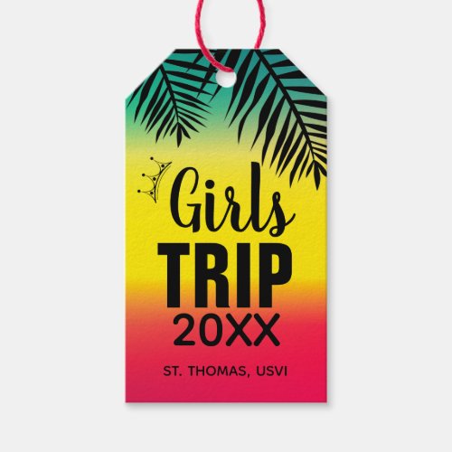 Tropical Girls Trip with Crown Year and Name Gift Tags