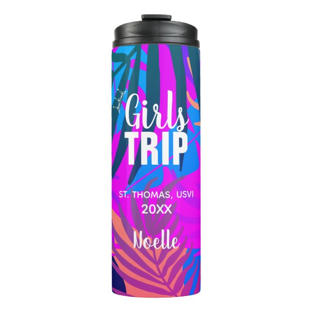 Tropical Girls Trip with Crown, Year, and Name Thermal Tumbler (Front)