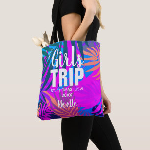 Tropical Girls Trip with Crown, Year, and Name Tote Bag