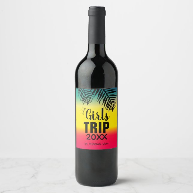 Tropical Girls Trip with Crown, Year, and Name Wine Label (Front)