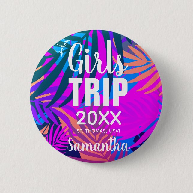 Tropical Girls Trip with Crown, Year, & Name Button (Front)