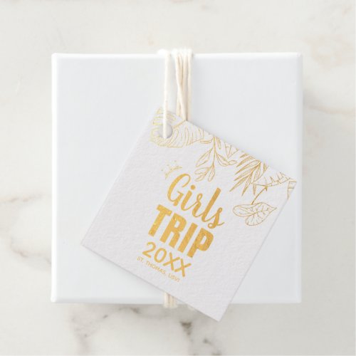 Tropical Girls Trip with Crown Year  Name Foil Favor Tags
