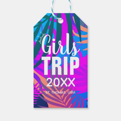 Tropical Girls Trip with Crown Year  Name Gift Tags