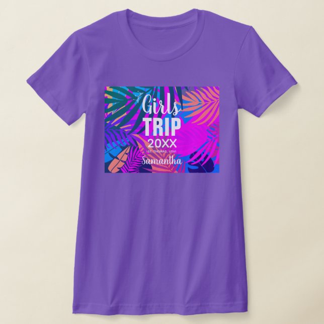 Tropical Girls Trip with Crown, Year, & Name T-Shirt (Laydown)
