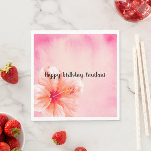 Tropical Girly Pink Peach Hibiscus Flower Napkins