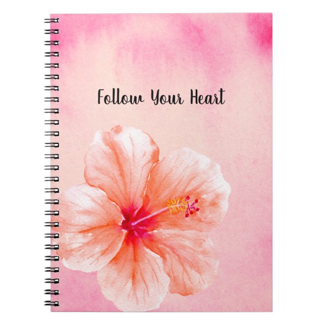 Tropical Girly Pink Peach Hibiscus Flower Notebook (Front)