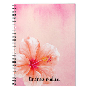 Tropical Girly Pink Peach Hibiscus Flower Notebook