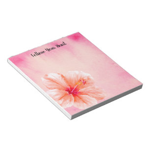 Tropical Girly Pink Peach Hibiscus Flower Notepad