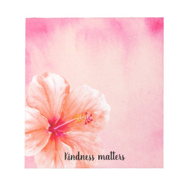 Tropical Girly Pink Peach Hibiscus Flower Notepad (Front)