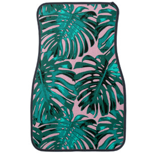 Tropical Girly Turquoise Pink Jungle Leaves Car Floor Mat