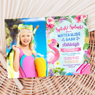 Tropical Girly Waterslide Birthday Photo Invitation