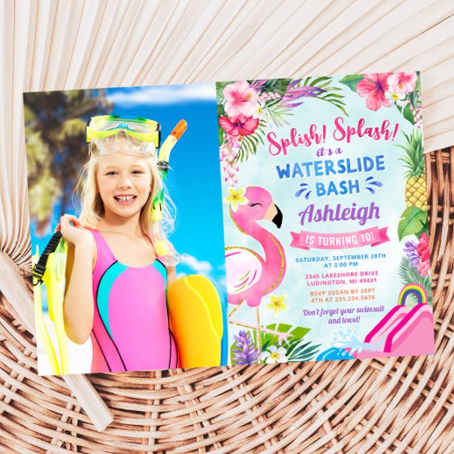 Tropical Girly Waterslide Birthday Photo Invitation (Tropical Girly Waterslide Birthday Photo Invitation)