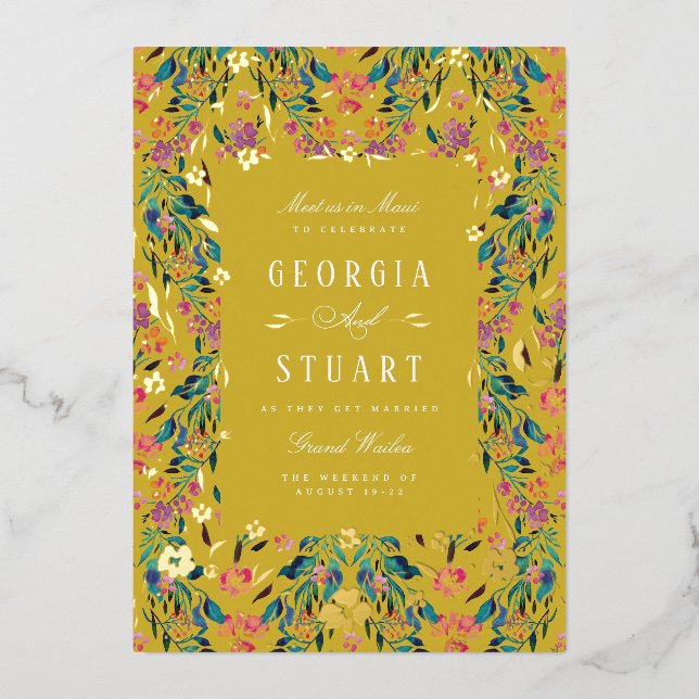 Tropical Glam Citrine Yellow Foil Invitation (Front)