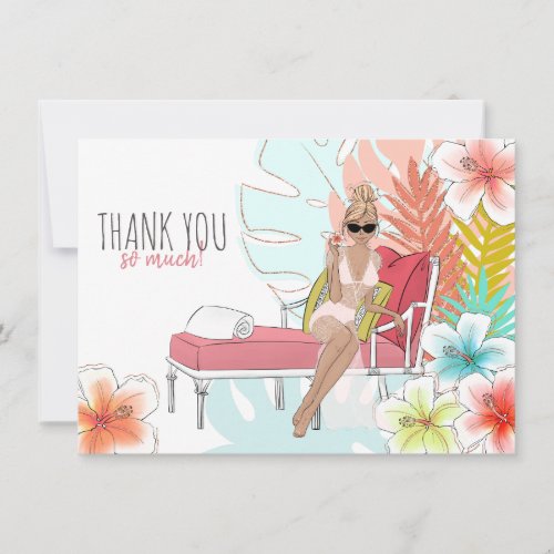 Tropical Glitter Bachelorette Party Blonde Bride Thank You Card