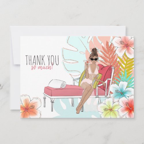 Tropical Glitter Bachelorette Party Brunette Bride Thank You Card
