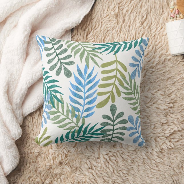 Tropical Glitter Leaf Pattern Throw Pillow (Blanket)
