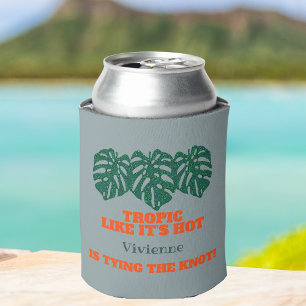 Tropical Glitter Monstera Bachelorette Favor Can Cooler