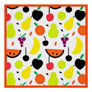 Tropical Glow Neon Fruit Pattern Poster
