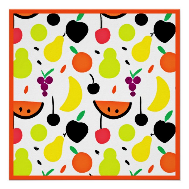 Tropical Glow Neon Fruit Pattern Poster (Front)