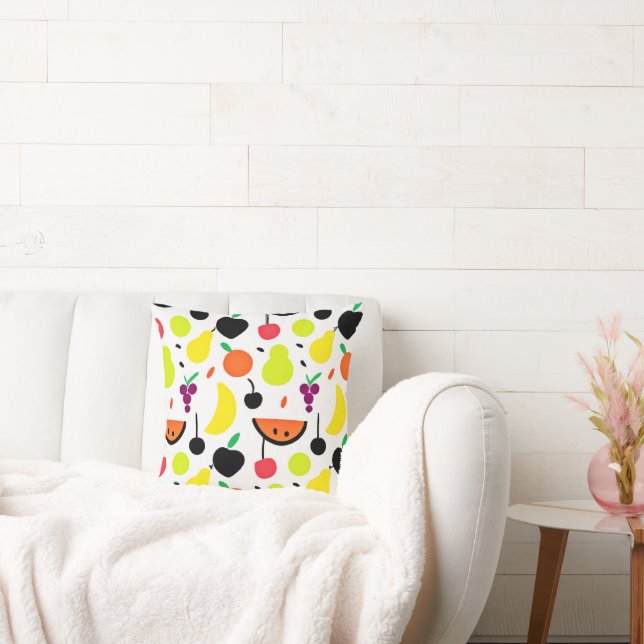 Tropical Glow Neon Fruit Pattern Throw Pillow (Couch)