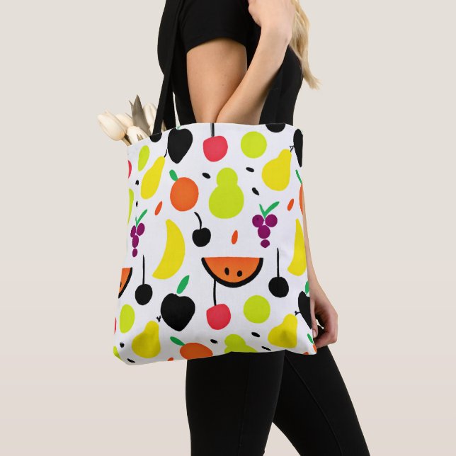 Tropical Glow Neon Fruit Pattern Tote Bag (Close Up)