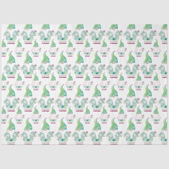 Tropical Gnome Cute Pattern Watercolor Tissue Paper (Front)