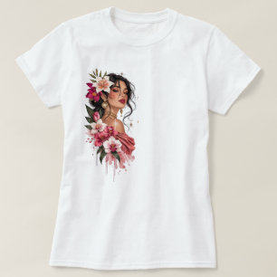 Tropical Goddess Floral Portrait T-Shirt