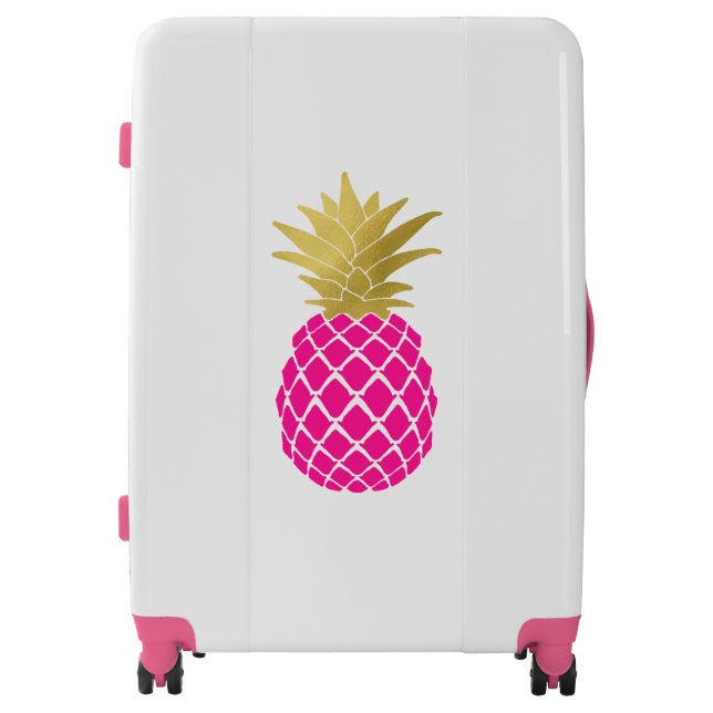 Tropical Gold and Pink Pineapple Luggage (Front)