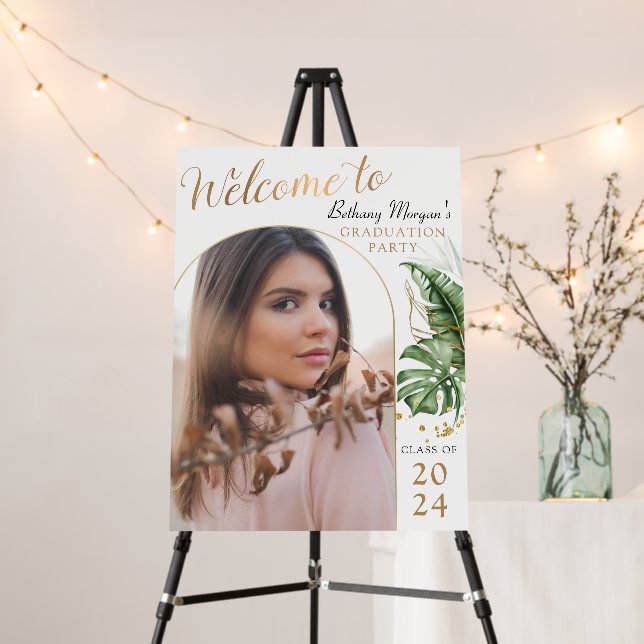 Tropical Gold Arch Photo Graduation Party Welcome Foam Board (In Situ (Stand))