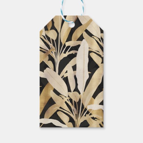 Tropical Gold Banana Leaves Black Pattern Gift Tags