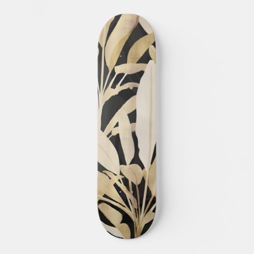 Tropical Gold Banana Leaves Black Pattern Skateboard